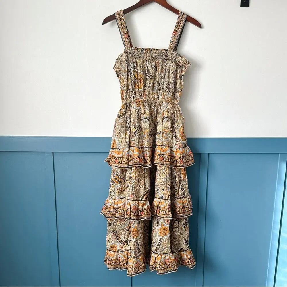 CLEOBELLA Rosalie Boho Midi Dress SZ MEDIUM Tiered Ruffle Paisley Kaleidoscope - Picture 3 of 8